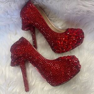 Dazzling Red Crystal Women's Heels